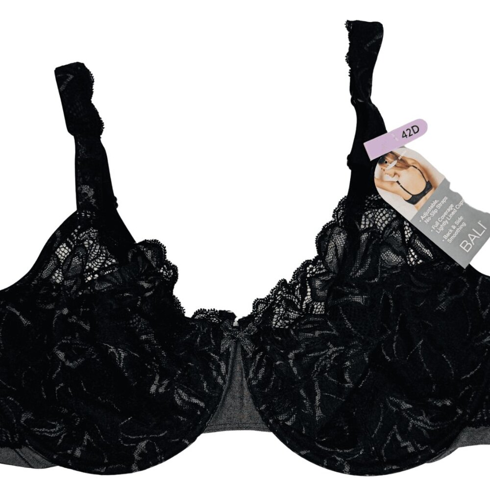Bali 42D Black Lace Desire Underwire Bra NWT Full Figure Support DF6543